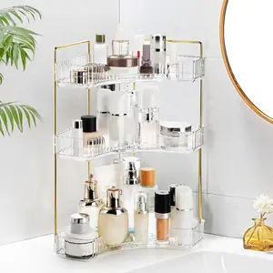 Three-layer countertop corner storage rack - This space-saving and large-capacity tray is suitable for use in bathrooms, dressing tables and kitchens, and is perfect for storing cosmetics, perfumes and daily toiletries.