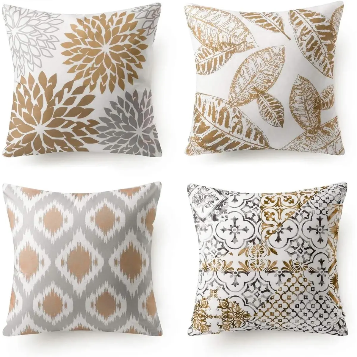 4pcs 18x18in Durable Wrinkle-Resistant Polyester Geometric Cushion Covers - Gold Contemporary Artistic Designs, Zip Closure, Machine Washable Home Accessory for Living Room Interior Design (Pillow Insert Excluded)