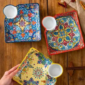Floral Pattern Ceramic Plate Set, Dinnerware Service Set, 3 Counts/set Including Sauce Dish & Plate, Creative Kitchen Tableware for Home Dining Room Picnic