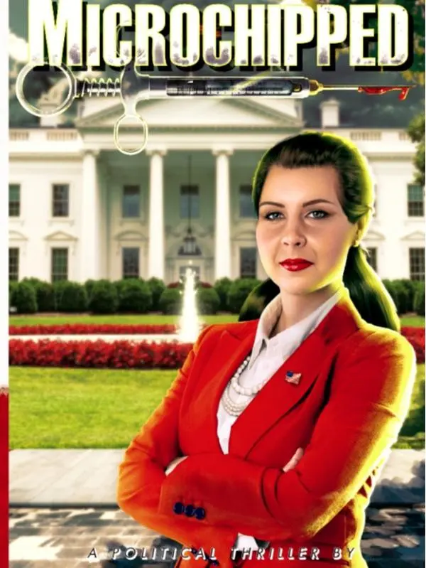 Microchipped - a Political Thriller by author, Amy J. Courter. Paperback books book shelves Signed Novel suspense book club fiction book twisty