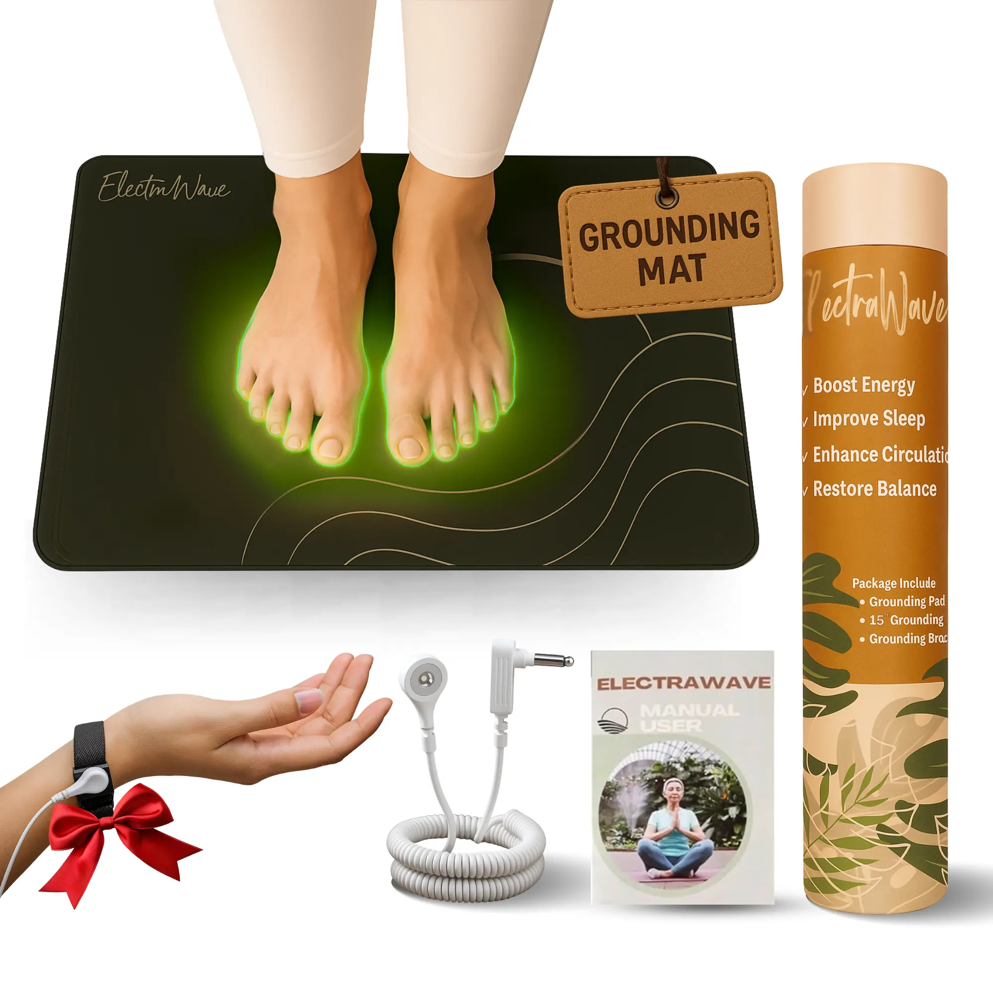 ElectraWave Grounding Pad 100% Vegan Carbon Leatherette 18"x27" Anti-Static Mat for Desk Office Home Boost Wellness Reduce Inflammation Improve Sleep Health Relaxation Gift