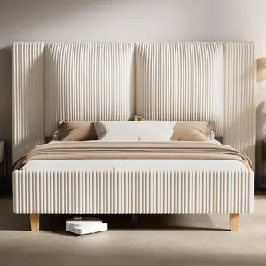 51 inch Tall Upholstered Bed Frame with Thick Padded Design Machine Washable Corduroy Cover Widened Plush Cushion Rock Solid Silent Frame for Ultimate Comfort,Summervibes