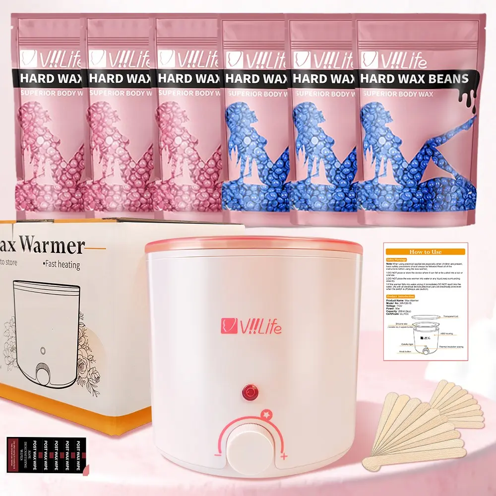 Beginner All-In-One Wax Pot Set, Home Waxing Kit, Fast Heating Wax Pot, Wax Warmer Machine with Hard Wax Beans, Application Tools & Cleaning Wipes, Easy Hair Removal, Hair Removal Product, Waxing Supplies