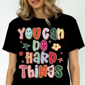 Aesthetic You Can Do Hard Things Teacher T-Shirt |   Premium 100% Cotton Heavyweight Loose Fit Tee |   Inspirational School Counselor & SPED Teacher Gift |   Retro Colorful Graphic Streetwear for Educators 2026 |   Motivational Classroom Apparel Top