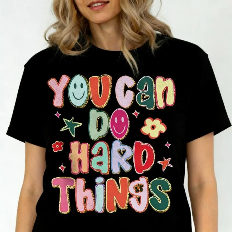 Aesthetic You Can Do Hard Things Teacher T-Shirt |   Premium 100% Cotton Heavyweight Loose Fit Tee |   Inspirational School Counselor & SPED Teacher Gift |   Retro Colorful Graphic Streetwear for Educators 2026 |   Motivational Classroom Apparel Top