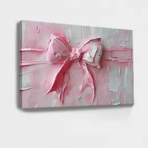 Wrapped Framed Canvas Wall Art, Vintage Prints Poster, Pink Ribbon Pink Bow, Valentine Wall Art Canvas Painting, Ideal Gift For Bedroom Living Room Corridor, Perfect Gift Decor, Wall Art for Living Room Bedroom Office, Hanging H Wood Artwork