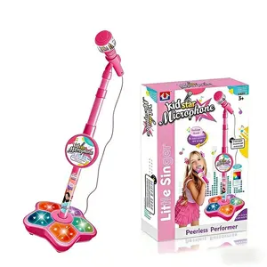 Kids Standing Karaoke Machine with Adjustable Mic Stand & Retractable Headphones, 5 Color Flashing Disco Light Base, Sturdy Durable Music Concert Toy, Perfect Birthday Gift for Boys & Girls Ages 3+