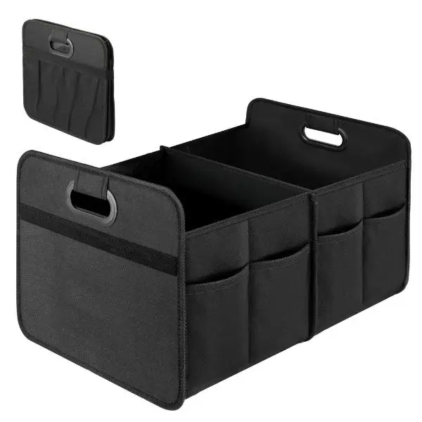 Waterproof Universal Car Trunk Organizer - 2-Compartment Unisex Collapsible Cargo Storage Box with Anti-Slip Bottom, 600D Oxford Pocket Caddy for SUVs, Trucks