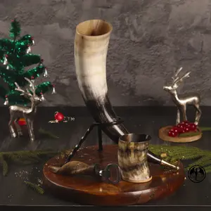 Viking Drinking Horn-Set of 4| Viking Gift for Men & Women| Unique & Hand Crafted| Food Safe| Natural Shine Finish (Dot Tip)