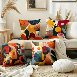 4pcs modern abstract art style pillowcases, Decorative Cushion, Creative decorative cushion, colorful geometric shapes create a dynamic atmosphere, square decorative cushion covers for bedrooms, living rooms, and sofas, without pillow core