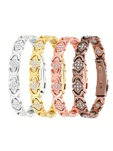 Pure Copper Four-Leaf Clover Bracelet for Women. Light luxury cubic zirconia design, adjustable & non-tarnishing, with heart silhouette. Includes adjustment tool. Perfect gift for Mom or girlfriend for any occasion.
