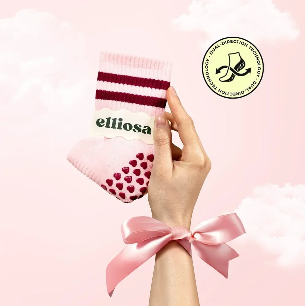 Elliosa Non-Slip Grip Socks for Pilates, Yoga & Barre, Cotton Blend Athletic Studio Workout Socks