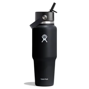 Hydro Flask 32oz Wide Mouth Flex Straw Travel Bottle - Black: Vacuum-Insulated, BPA-Free