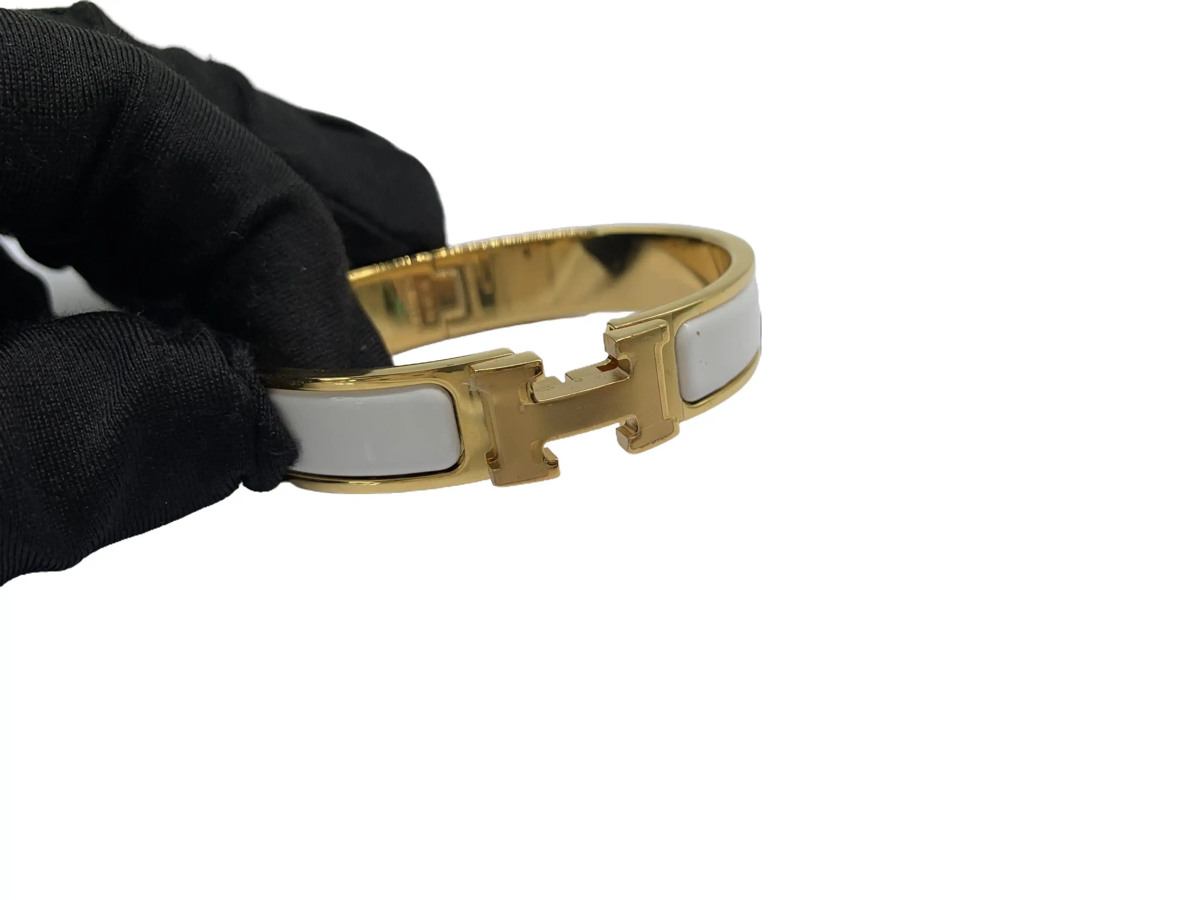 Pre-owned Hermès White Enamel Click H Bracelet/AR03121502/1502