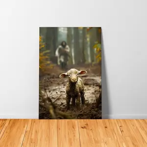 Jesus Running After Lost Lamb Canvas Wall Art Christian Decor HD Print for Living Room & Bedroom Eco-Friendly Fade-Resistant Artistic Poster