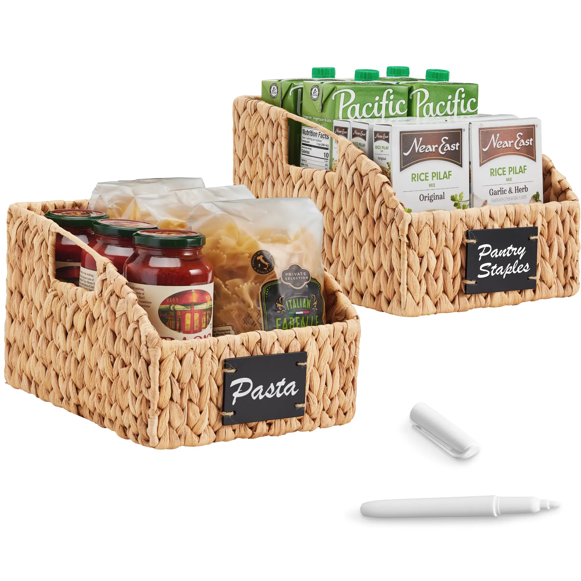 Best Choice Products Hyacinth Angled Pantry Storage Baskets W/ Handles, Chalkboard & Marker (Pack of 2)