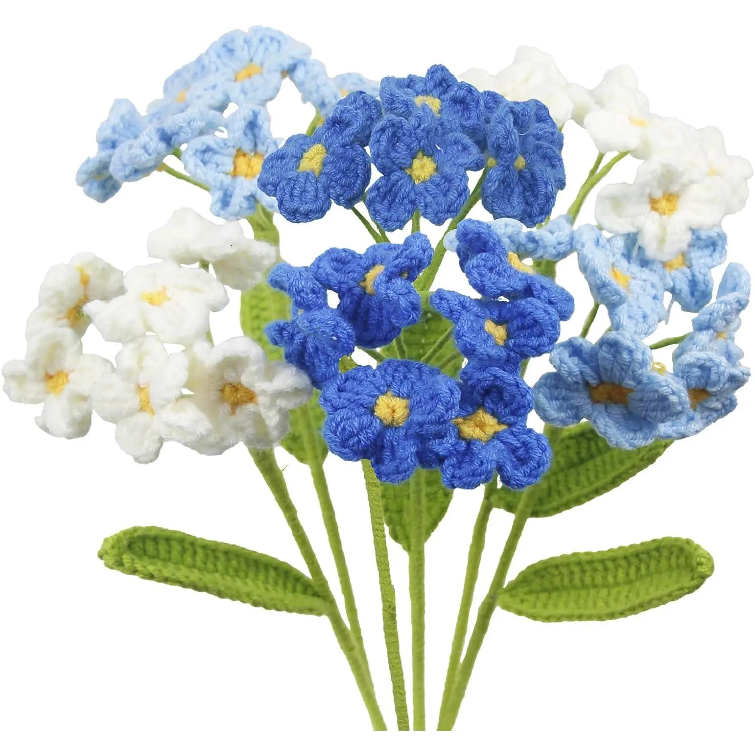 6 count Crochet  Bulk Forget Me Not Crochet Flower Gifts Blue Handmade Crocheted  Bouquet DIY Home Decor for Mother's Day Birthday Wedding Women Moms Wives Friends