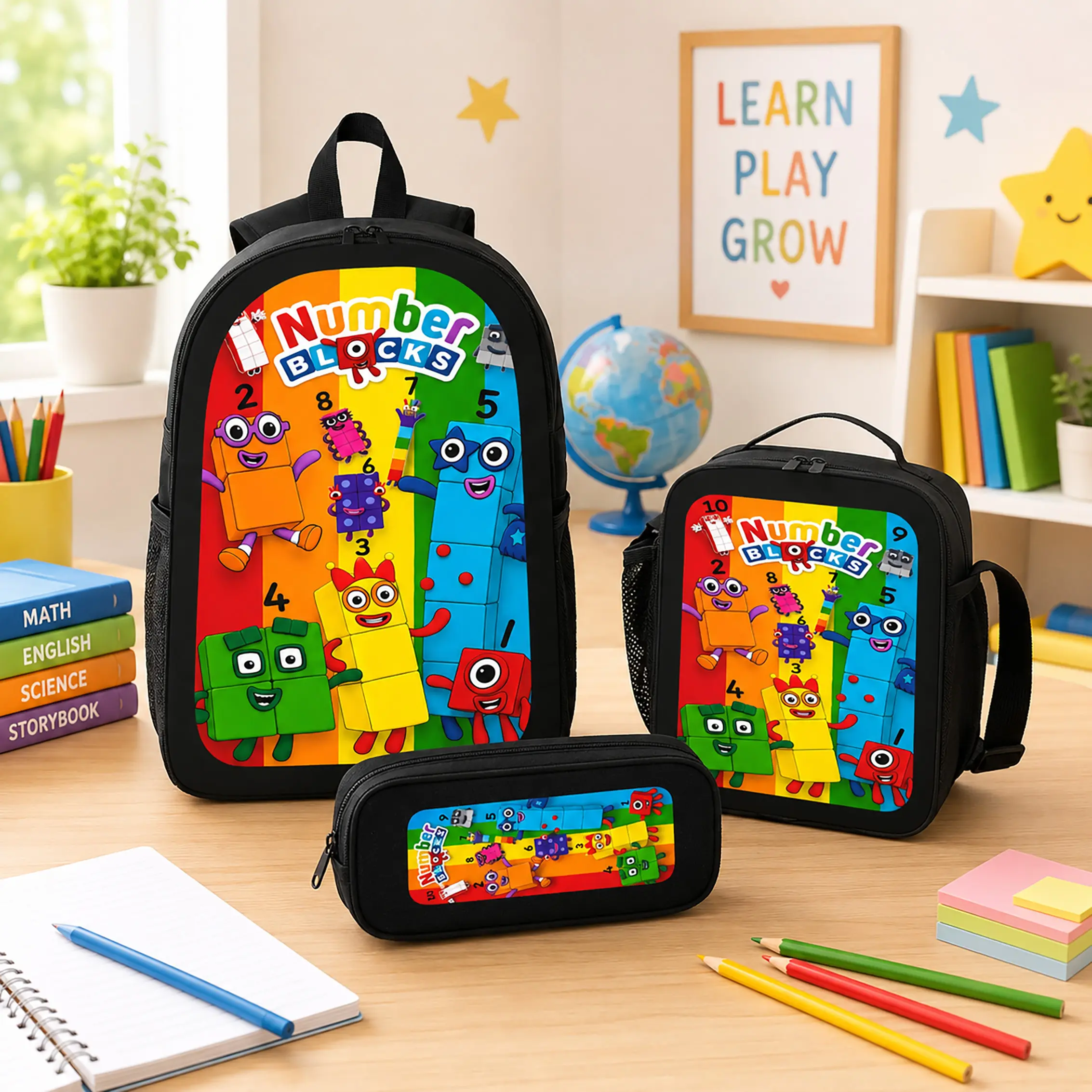Numberblocks Backpack 3 Piece Set Pencil Case Lunch Bag Polyester Lightweight Large Capacity Breathable Backpack Bookbag Travel Daypack For Boys Girls Toddler Kindergarten Elementary Cartoon Anime Gift