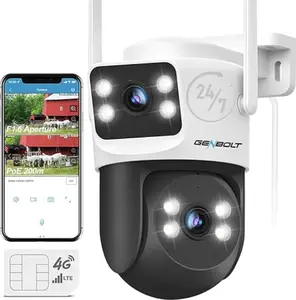 GENBOLT 4G LTE Cellular Security Camera Outdoor No WiFi, Dual Lens PoE Surveillance Camera CCTV with Sim Card, 24/7 Recording Plug in Wired IP Cam with Auto Tracking Human Detection