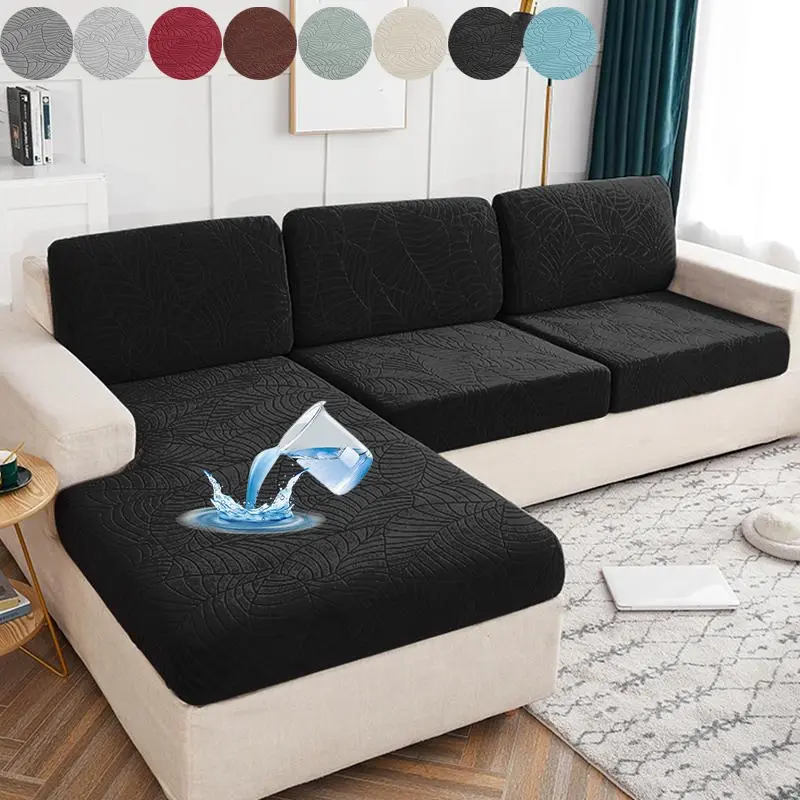 Elastic Sofa Cover Deep Gray Leaf Texture Stretch Washable Sofa Slipcover Non Slip Waterproof Furniture Protector Stretchable Sofa Cover for L Shape Couches Sofa Couch Covers All Seasons