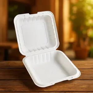Disposable Food Container White BPA Free Plastic 8x8x1 Inch 150 pack Mineral Filled Hinged Clamshell One Compartment Single Use