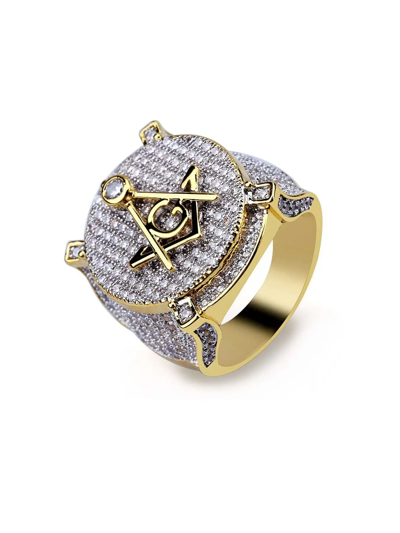 Double Color Ag Freemasonry Letter Ring, Alphabet Design Ring, Gold Plated Full Zircon, Unique Hip Hop Men's Ring, Florida University Graduation Hot Sale Class Ring Model, Statement Ring, Jewelry Ring