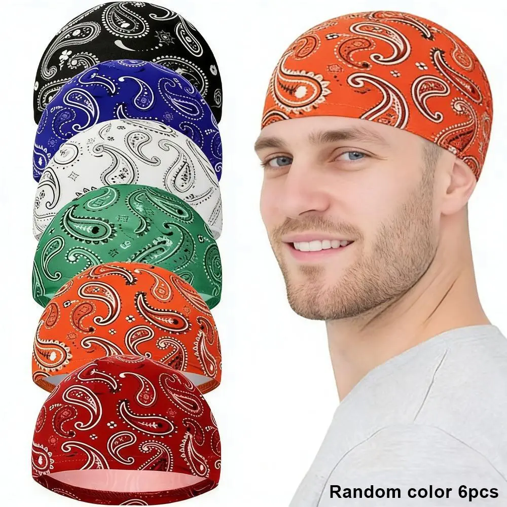 6 Pcs Men Cooling Skull Cap Helmet Liner Sweat Wicking Beanie Head Roll Bicycle Cycling Summer Running Caps Yoga Ventilated Hat Breathable Polyester Caps Sports Outdoor Hats
