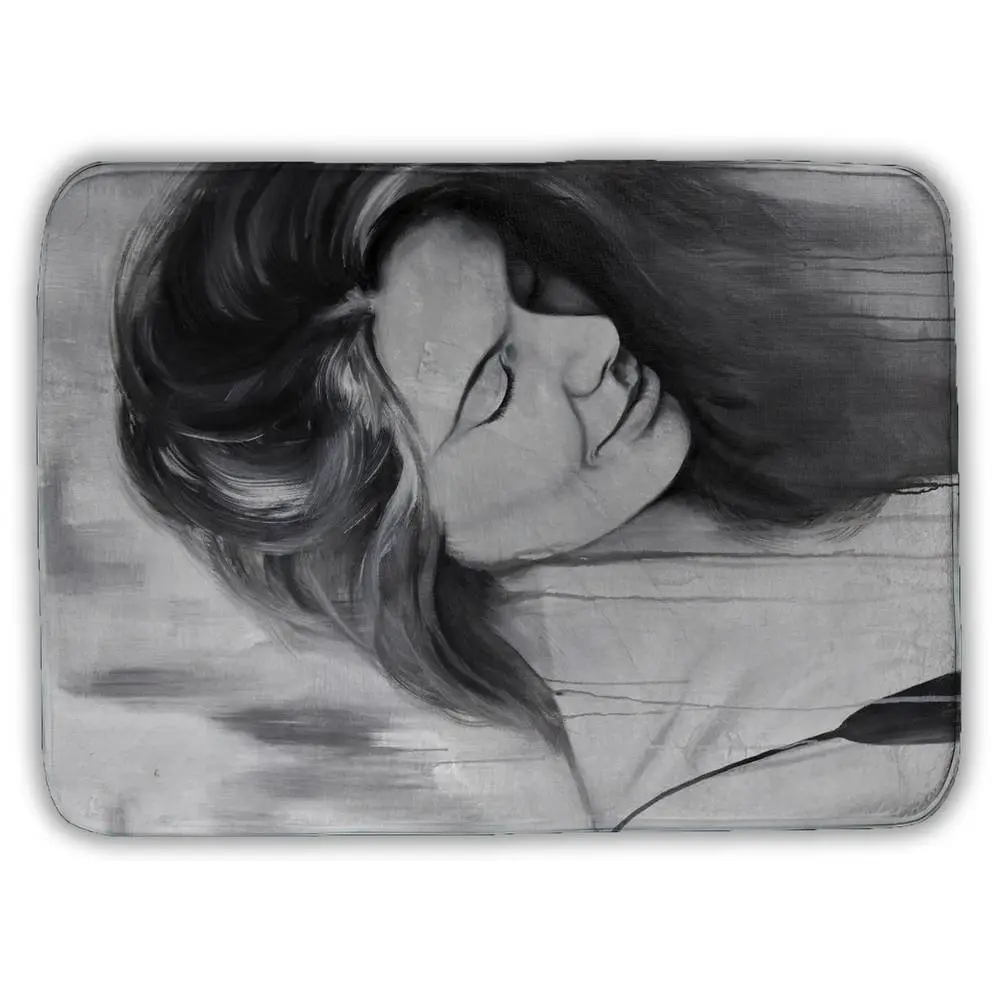 360 stand Absorbent Rectangle Bath Mat, 17x24 in, Modern Monochrome Smiling Woman Portrait Design, Minimalist Bathroom Accessory for Home Shower Decor, Foam Bath Mats, Bath Decor