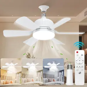 Socket Fan Light with Remote Control - socket ceiling fan 18-in ceiling fans with lights and remote Ideal for Bedroom Kitchen Dining Room and Living Room balcony Garage restaurant shop indoor.(White)