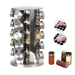 20-Jar Rotating Spice Rack, Stainless Steel with Non-Slip Base – Silver Kitchen Countertop Organizer for Convenient Spice Storage and Access