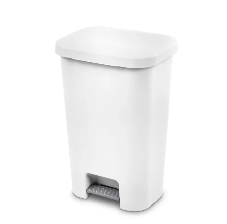 Sterilite Large Kitchen Trash Can - 11.9 Gal White Plastic Garbage Bin with Step Lid