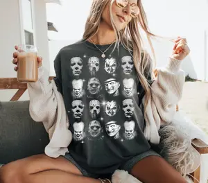 Horror Movie Theme Scary Movie Tshirt, Retro Aesthetics Halloween Shirt, Horror Character Tee, Vintage Trendy Graphic Tee Shirt