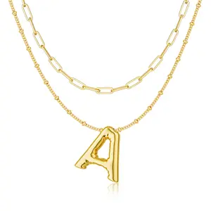 Tewiky 14K Gold Plated Bubble Letter Pendant Necklace for Women Trendy Dainty Bubble initial Necklace Layered Gold Initial Choker Pendant Necklaces for Women Name Necklace Personalised Gift Letter Necklace For Valentine's Day gifts