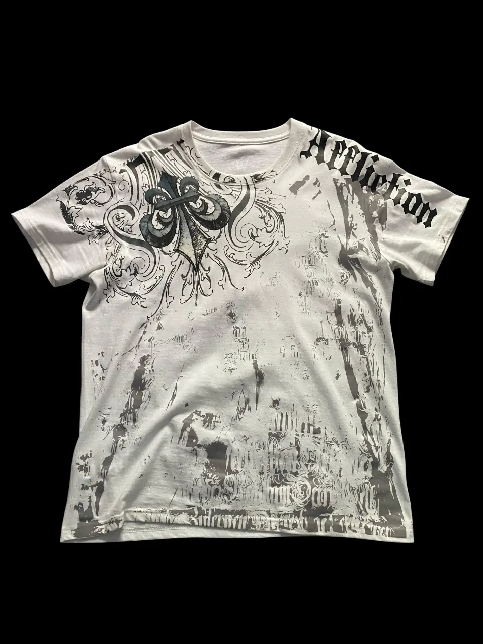 Y2K Affliction Style Streetwear Tee White Blue Wings Print Trendy Graphic T-shirts
