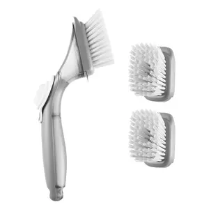 VEVOR Soap Dispensing Dish Brush,  , Kitchen Scrub Brushes with 3 Brush Heads, Dish Cleaning Brushes with PP Handle and Curved Bristles, Ideal for Pots, Pans, Sink and Stove