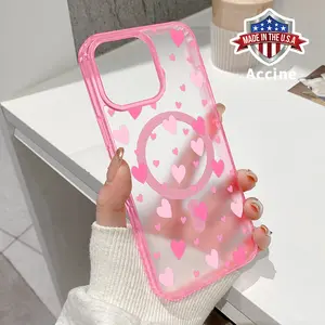 Magnetic Phone Case Supports Wireless Charging for iPhone 16 Pro Max 15 Plus 14 13 12 11 XS E XR Hearts in Flurry Pattern Shockproof Clear Slim Protective Softcase Transparent Cover
