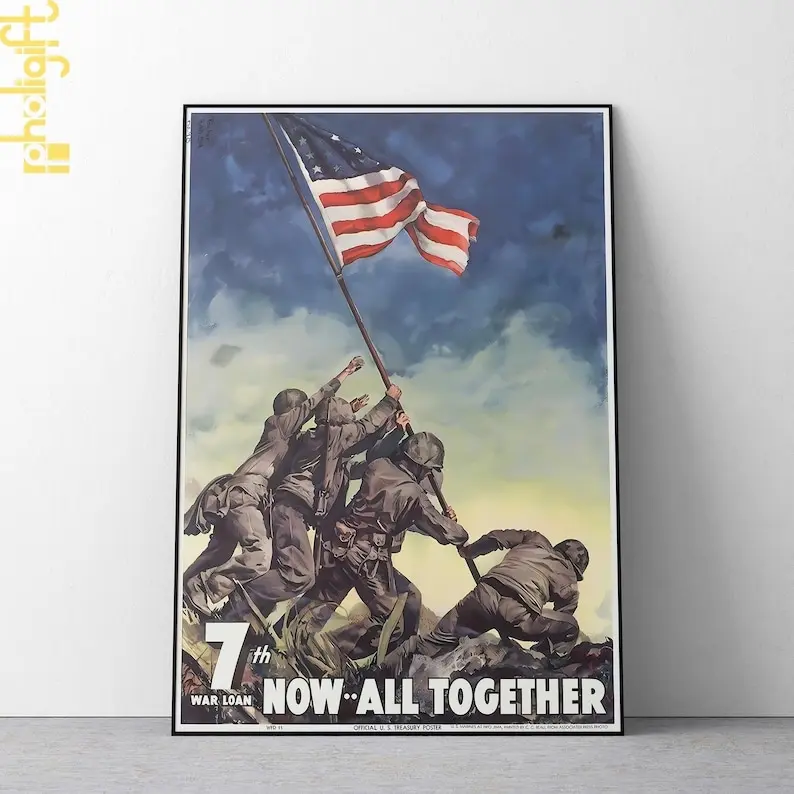 Matte Vertical Iwo Jima Flag Raising Unframed Military Theme Poster - WWII Propaganda, Classic War History Paper Wall Art Print, Multi-Size 8x10/11x17/12x18/18x24/24x24/27x40/30x30, Tube-Mounted Home Decor