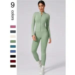 Women's solid color sports suit, sports zipper short jacket and high waisted leggings, women's spring and autumn clothing, sportswear, fitness suitRAIMENTRY