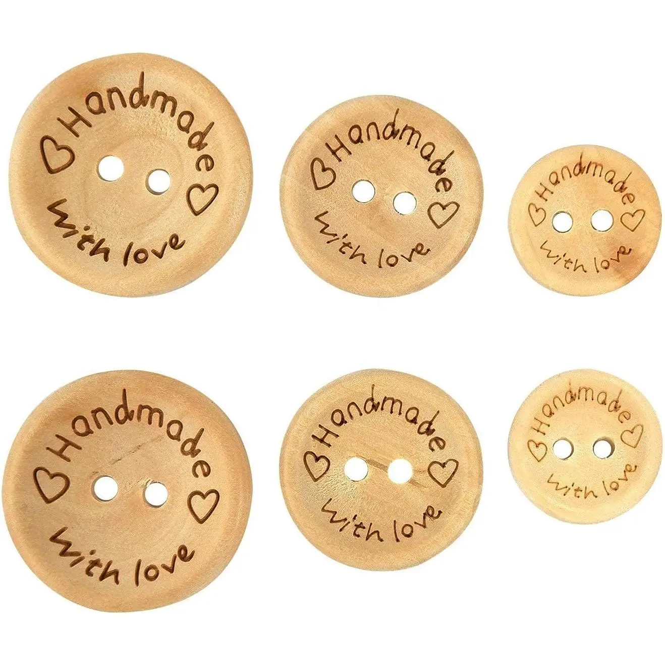 with Love Buttons - 150 count Round Wooden Craft Decor Buttons, 2 Holes for 15mm/20mm/25mm Sewing