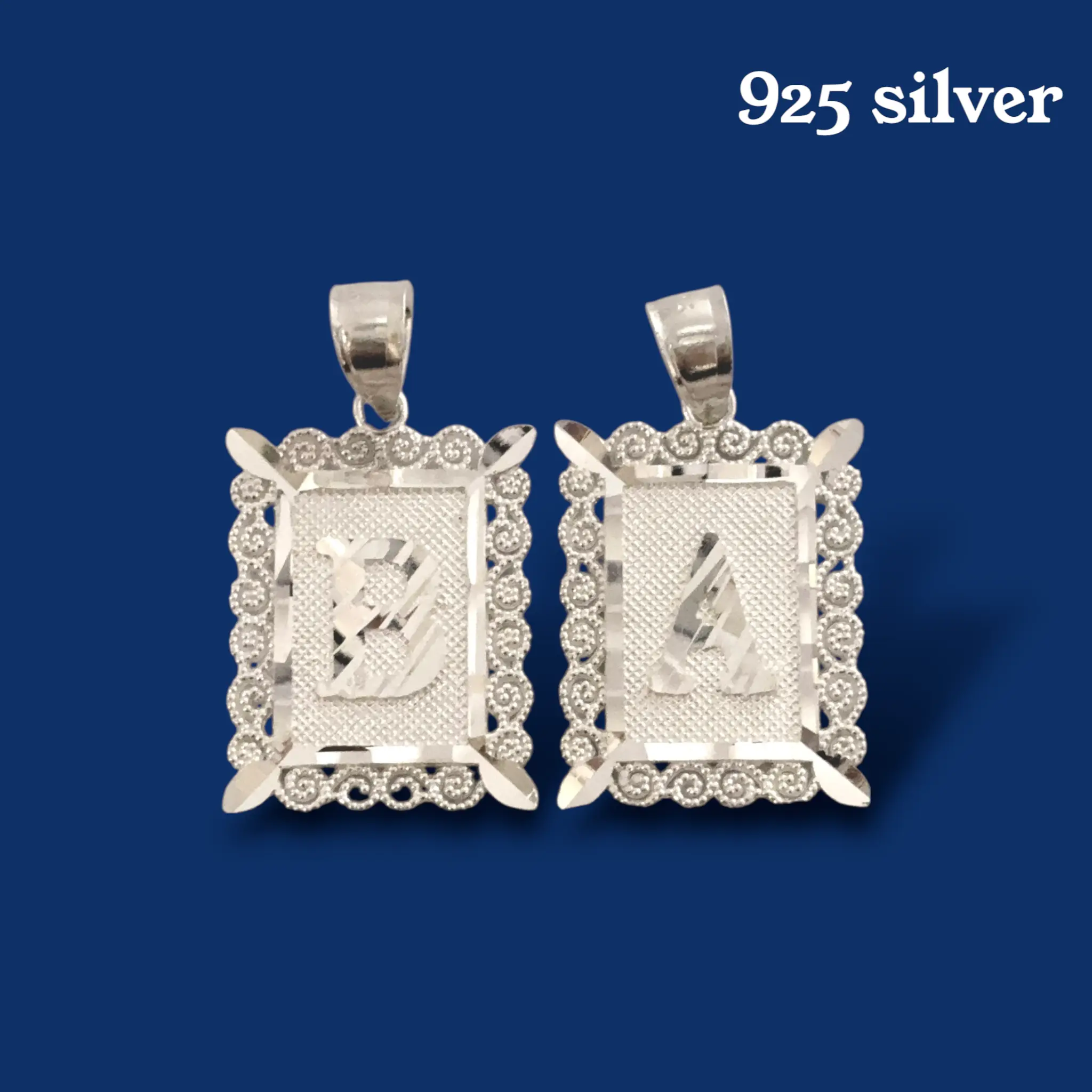 925 Sterling Silver Initial Pendant  Rectangle Letter Charm Trendy Minimalist Necklace Pendant