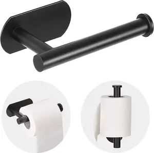 304 Stainless Steel Toilet Paper Holder – Bathroom Accessory, Waterproof & Rustproof, Self-Adhesive No-Drill Wall Mount, Thick Brushed Finish, Modern Secure Knob Edge, Horizontal/Vertical Use
