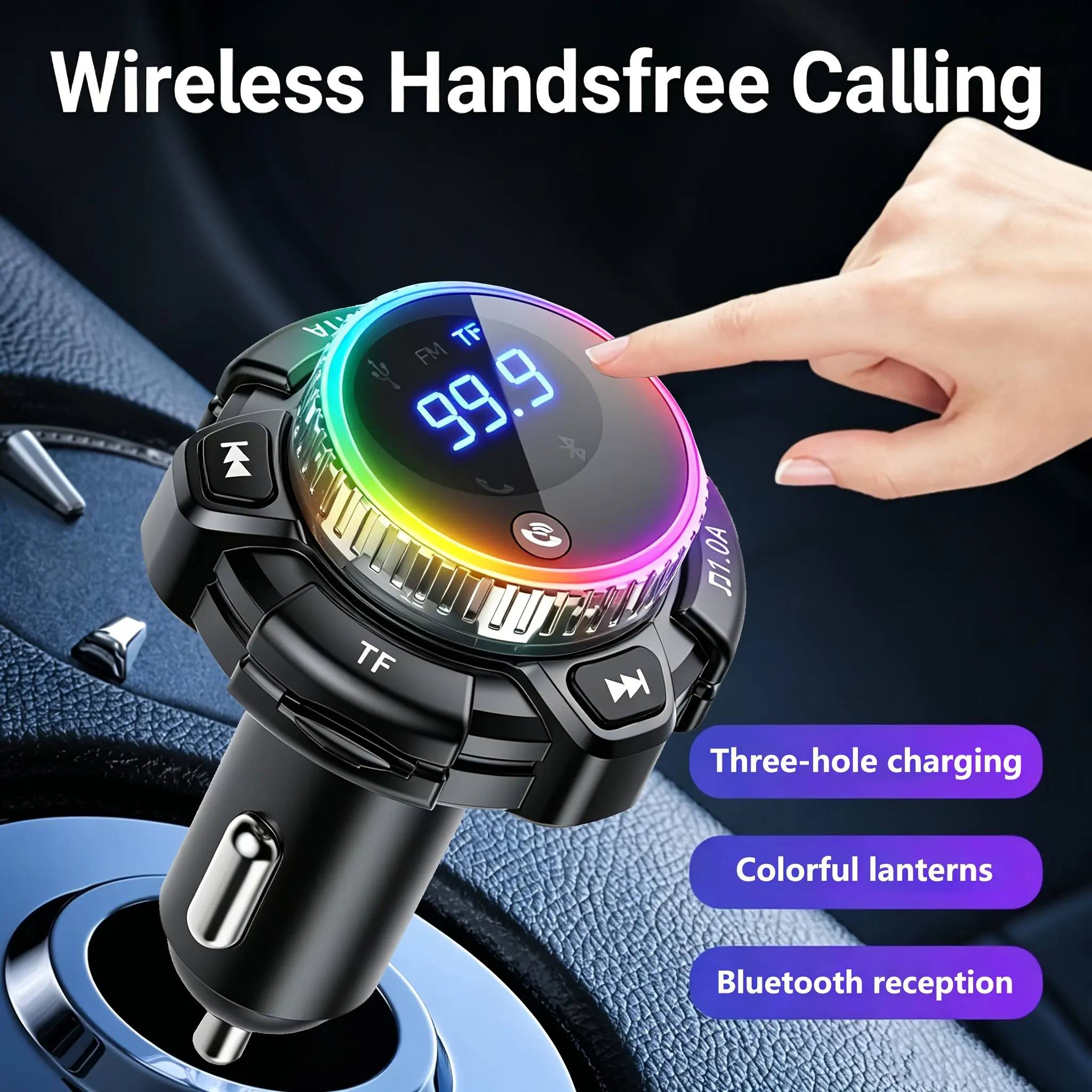 Bluetooth Car Charger with PD Fast Charging, Dual USB Ports, Rotating Control Knob, LED Ambient Light, FM Transmitter, Hands-Free Call, Music Playback for iPhone & Android, Car Audio, Quick Charge, Smart Car Accessories Usb Car Connector