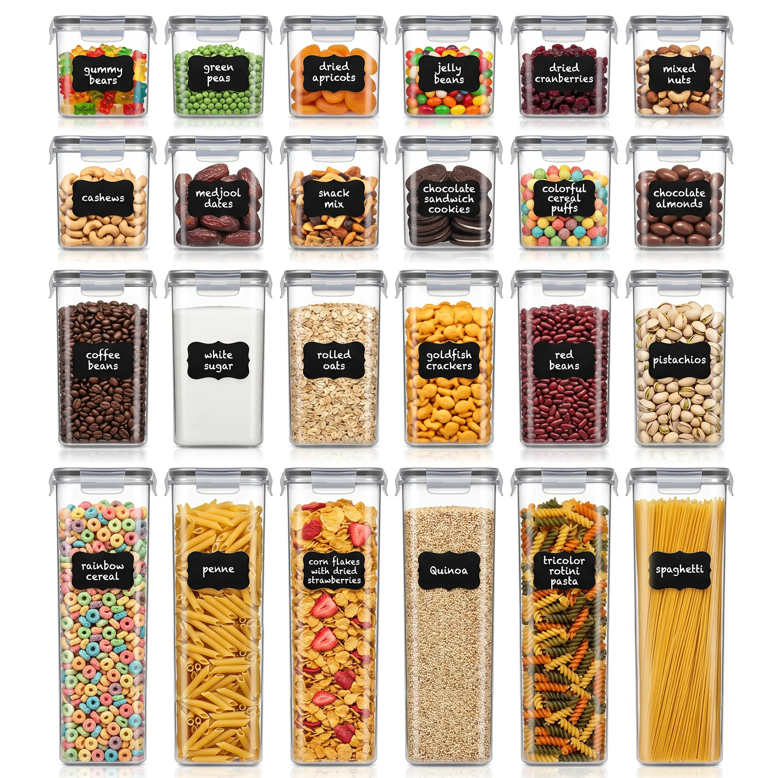 FRESHWARE 48-Piece Silicone Reusable Airtight Plastic Food Storage Containers Set - BPA-Free Kitchen Preserving Supplies, Spill-Proof, 6 Medium (2.11 qt), 6 Small (1.69 qt), Label & Measure Kit, Storage Organizer, 4 Measuring Cups, Dry Food Compatible
