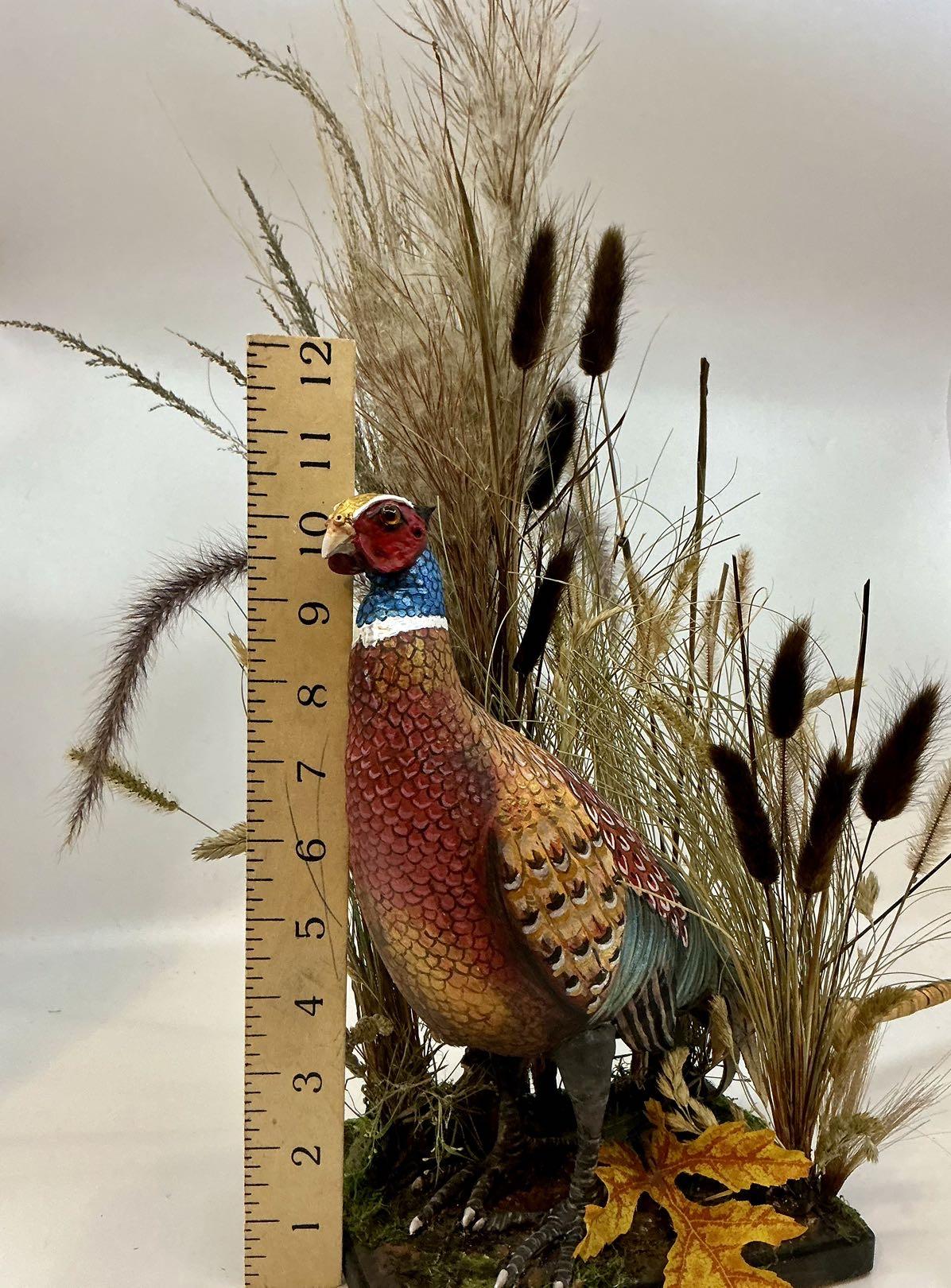 Hand made Ring neck pheasant. Animal lovers decoration, holiday’s gift of perfect home or office accent. One of a kind faux taxidermy table top elegant piece.