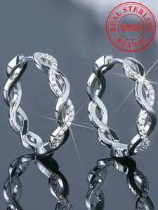 925 Sterling Silver Synthetic Moissanite Decorated Hoop Earrings, Fashion Jewelry for Party, Daily Clothing Decor, Trendy All-match & Exquisite Jewelry for Birthday Gift