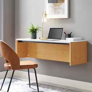 Modway Kinetic 49" Wall-Mount Office Desk in White Natural