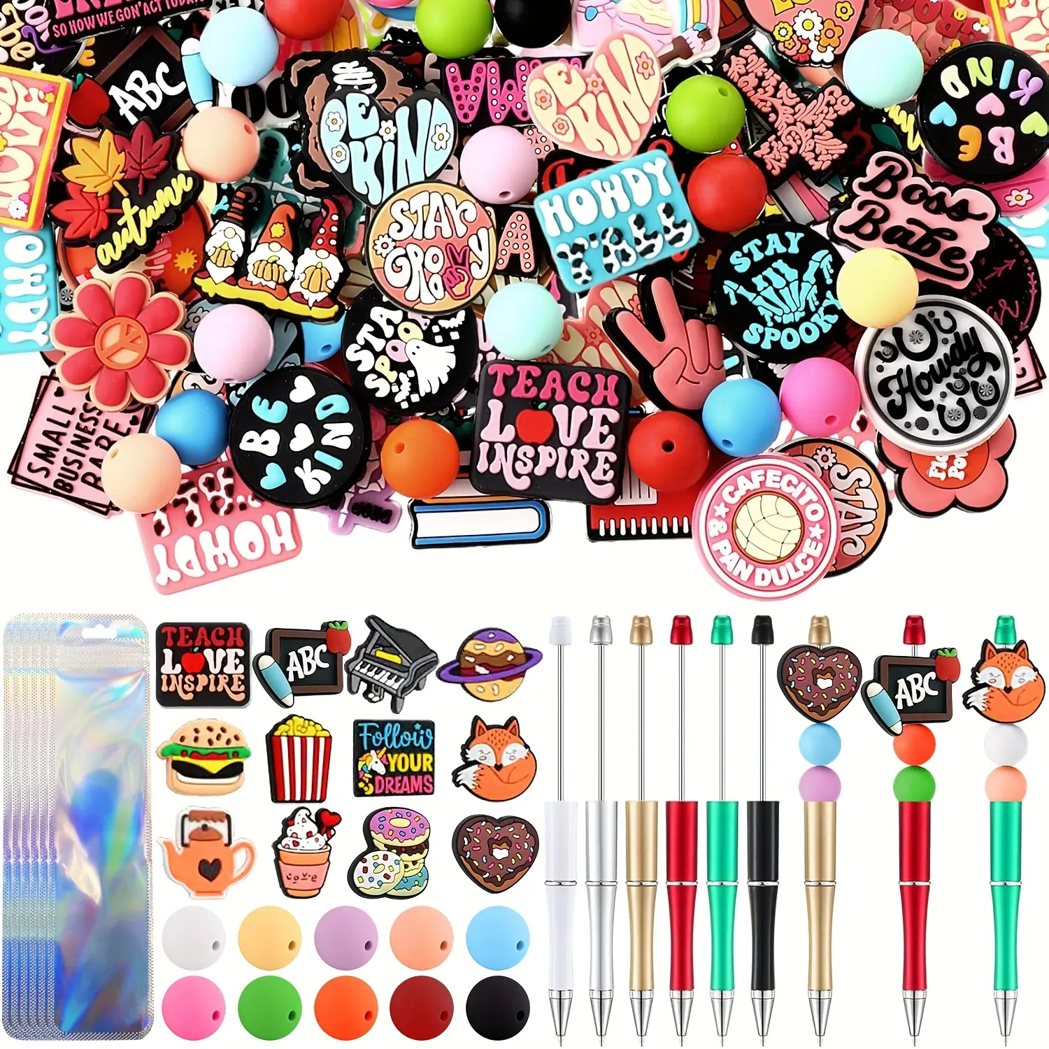 DIY Pen-Making Kit, Silicone Focused Ballpoint Pen Set, Including 12Ballpoint Pens, 20 silicone . 50 Silicone Beads, DIY Handcrafted Silicone String Pen