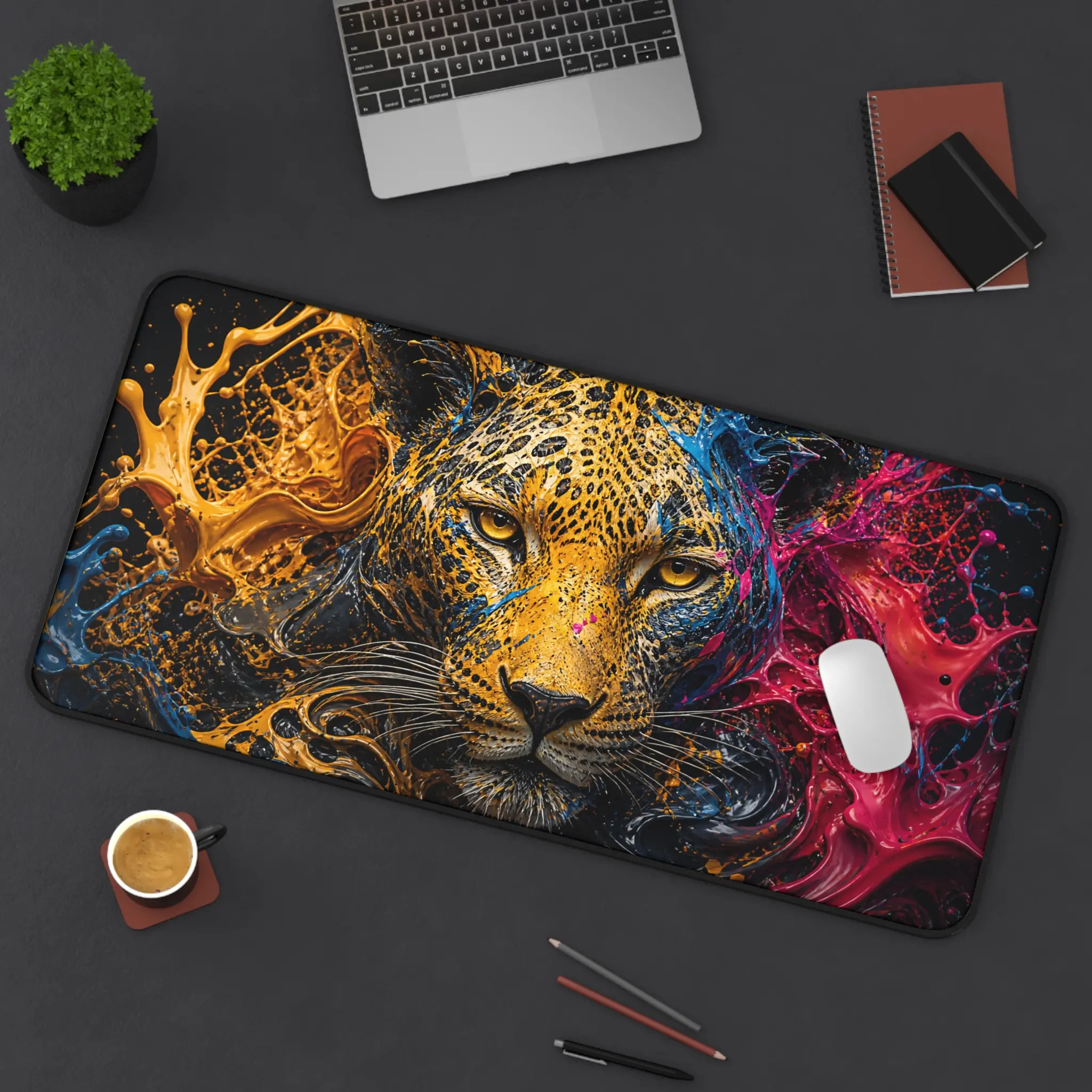 Leopard Art Desk Mat — Vibrant Color Splash Gaming & Office Mouse Pad