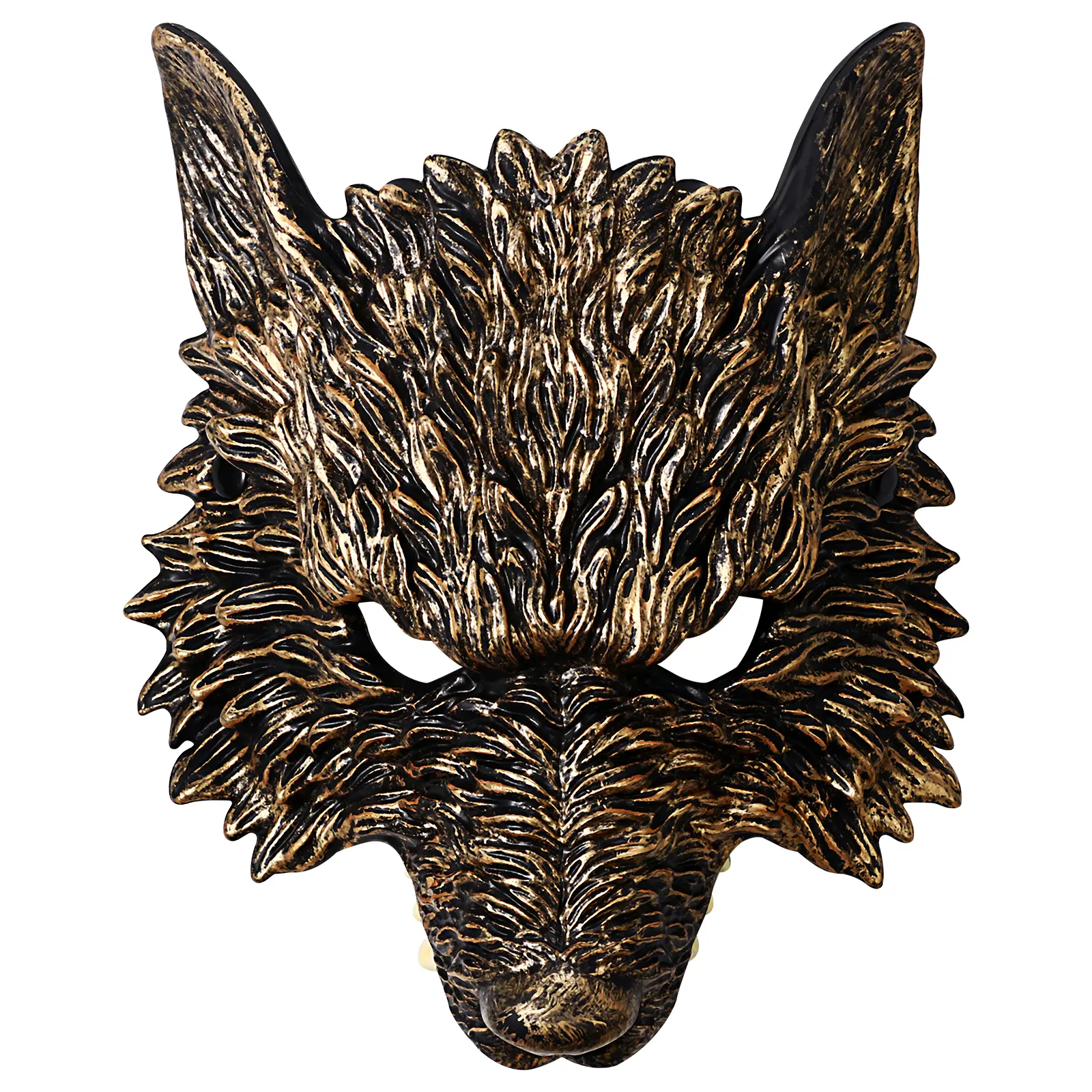 Unisex Adult Antique Finish Wolf Half-Face Mask - Lightweight PU Foam, Plastic, Comfortable Comfy Wear, Strategic Venting, Fanged Animal Costume Accessory for Halloween, Cosplay Parties