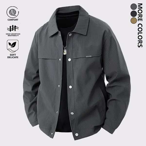 Men's lightweight casual jacket, outdoor business style solid color lapel coat, button closure, regular fit versatile fall and winter jacket suitable for office wear, daily commute, and outdoor activities